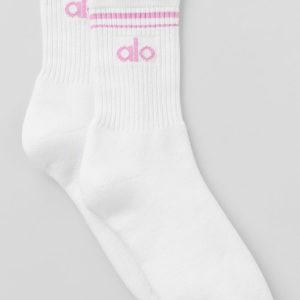 Unisex Half-Crew Throwback Sock - White/Candy Heart Pink