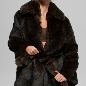 Faux Fur Starstruck Coat - Midnight Brown/Black